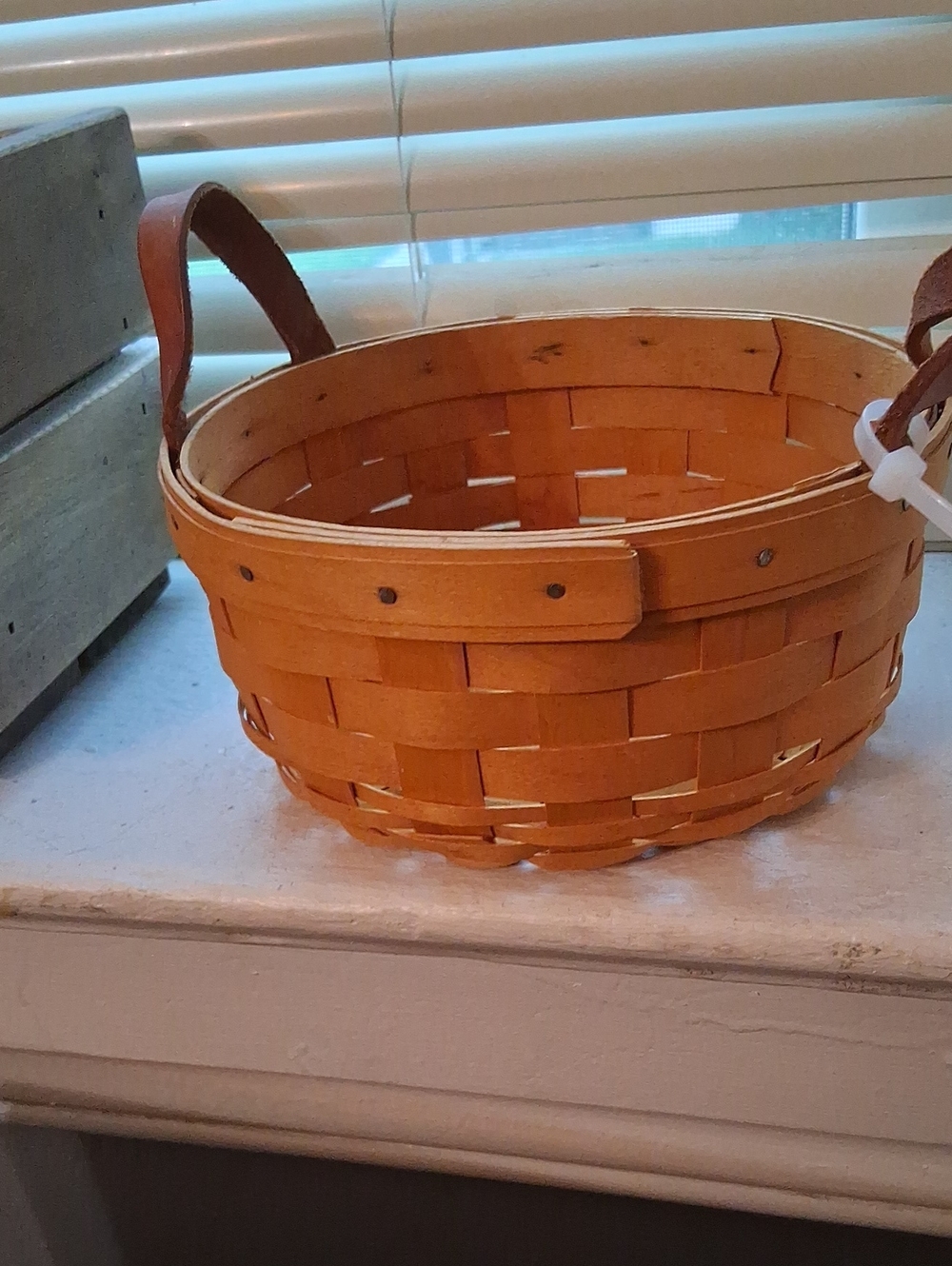 1998 Longaberger Natural Woven Basket with Brown Leather Handles